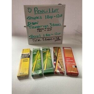 Lot Of 5 Pencil Packs Dixon Ticonderoga HB #2 Staples Wood Pencils Vintage Berol